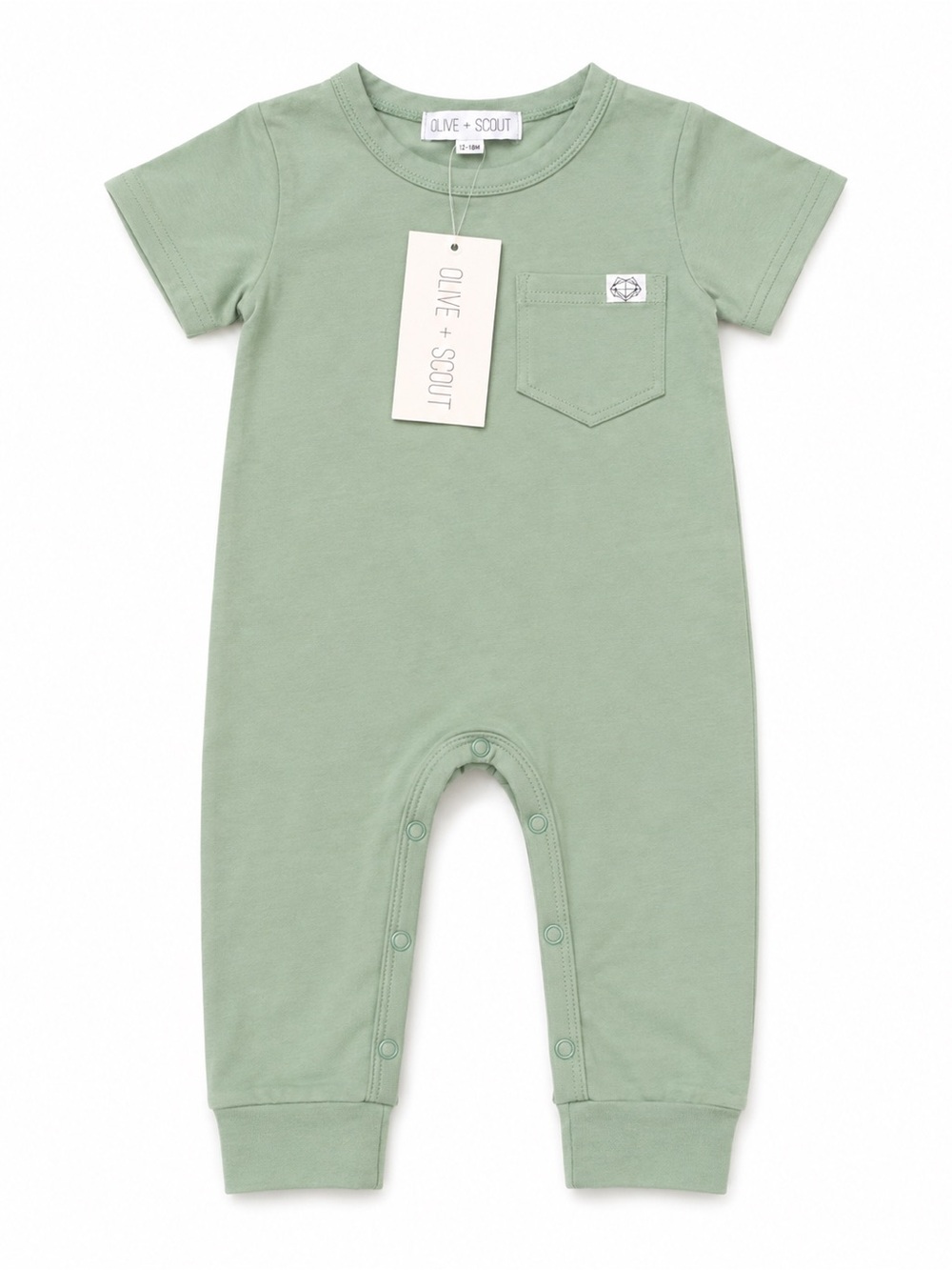 NWT Olive + Scout Sage Green Short-Sleeve One-Piece for Kids